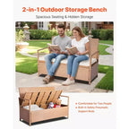 Banc de rangement extérieur VEVOR, banc de rangement en rotin PE 2 personnes, coffre de pont de 265 L avec coussin, supporte jusqu'à 120 kg, marron