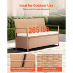 Banc de rangement extérieur VEVOR, banc de rangement en rotin PE 2 personnes, coffre de pont de 265 L avec coussin, supporte jusqu'à 120 kg, marron