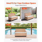 Banc de rangement extérieur VEVOR, banc de rangement en rotin PE 2 personnes, coffre de pont de 265 L avec coussin, supporte jusqu'à 120 kg, marron