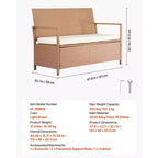 Banc de rangement extérieur VEVOR, banc de rangement en rotin PE 2 personnes, coffre de pont de 265 L avec coussin, supporte jusqu'à 120 kg, marron