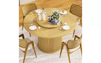 JVNOXK Table à manger ronde de 55 pouces pour six personnes, avec étagère de rangement à deux niveaux et plateau de table rotatif. Motif à rayures ondulées. Bois naturel