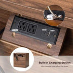 JVNOXK Grande table de chevet encastrable de style médiéval moderne avec tiroir de rangement, adaptée aux chambres et salons, Noyer