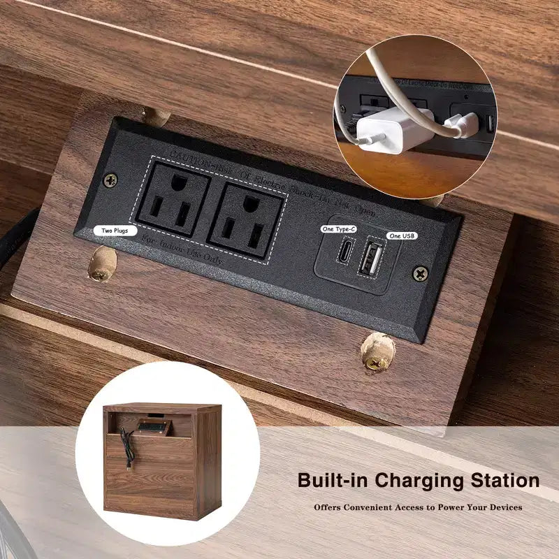 JVNOXK Grande table de chevet encastrable de style médiéval moderne avec tiroir de rangement, adaptée aux chambres et salons, Noyer