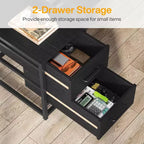 Bureau d'ordinateur Lantine de 55 pouces avec 2 tiroirs et étagères de rangement, bureau rustique avec huche pour le bureau à domicile, poste de travail noir