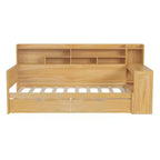Lit de repos en bois Bellemave avec étagères de rangement, 2 tiroirs et bureau intégré, lit multifonctionnel peu encombrant, taille jumeau/double, naturel ou blanc antique.