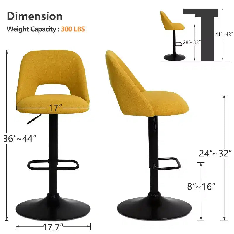 Lot de 2 tabourets de bar pivotants réglables, tabourets de comptoir rembourrés de 61 à 81 cm de hauteur avec dossiers et base noire - Panipeachy