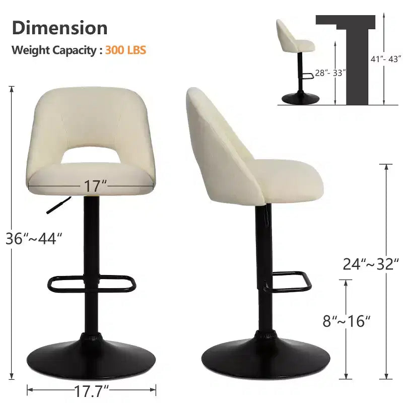 Lot de 2 tabourets de bar pivotants réglables, tabourets de comptoir rembourrés de 61 à 81 cm de hauteur avec dossiers et base noire - Panipeachy