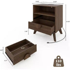 DobleePy Lot de 2 tables de chevet modernes cannelées, pieds inclinés et poignées rondes en bois, 2 tiroirs, table d'appoint pour chambre et salon