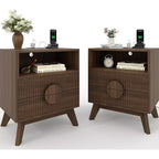DobleePy Lot de 2 tables de chevet modernes cannelées, pieds inclinés et poignées rondes en bois, 2 tiroirs, table d'appoint pour chambre et salon