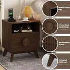 DobleePy Lot de 2 tables de chevet modernes cannelées, pieds inclinés et poignées rondes en bois, 2 tiroirs, table d'appoint pour chambre et salon