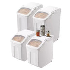 VIYET 4Pack Food Storage Containers, 3.5Gal/15Lx2+4.5Gal/20Lx2, Airtight Lid, 4 Cups, Wheels for Rice Pet Grain Kitchen Ingredient,white