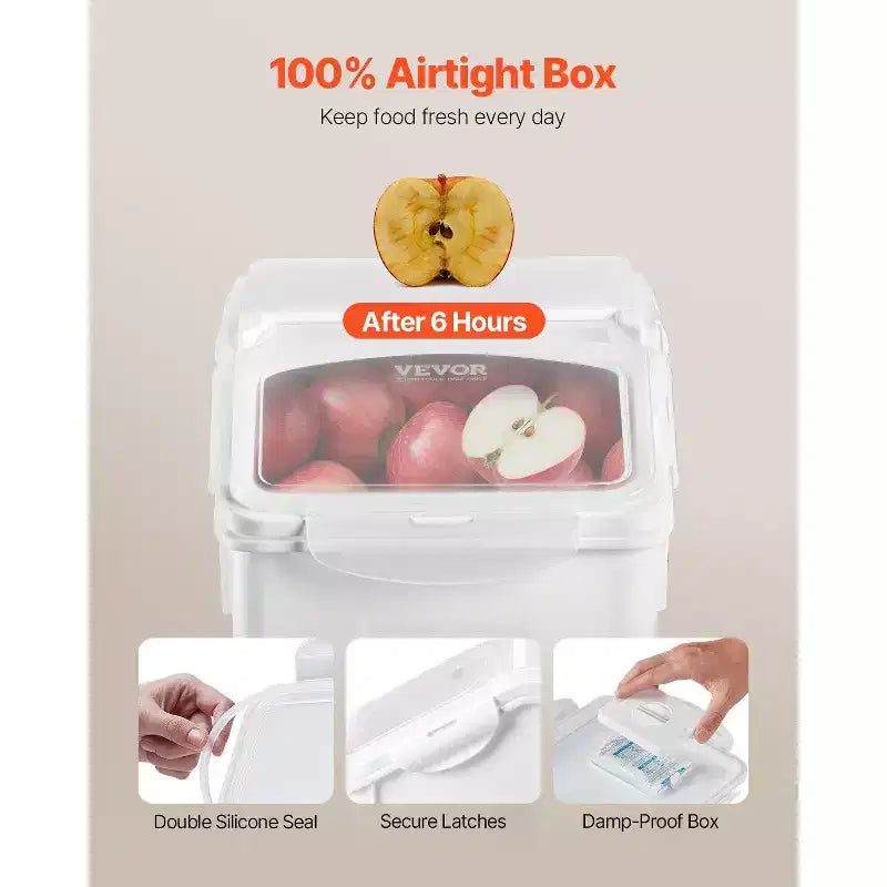 VIYET Lot de 4 boîtes de conservation alimentaire, 15 L (3,5 gal) x 2 + 20 L (4,5 gal) x 2, couvercle hermétique, 4 tasses, roulettes pour riz, céréales pour animaux de compagnie, ingrédients de cuisine, blanc