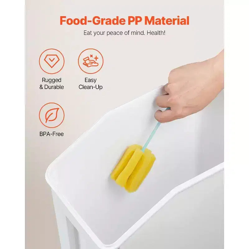 VIYET Lot de 4 boîtes de conservation alimentaire, 15 L (3,5 gal) x 2 + 20 L (4,5 gal) x 2, couvercle hermétique, 4 tasses, roulettes pour riz, céréales pour animaux de compagnie, ingrédients de cuisine, blanc