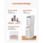 VIYET Lot de 4 boîtes de conservation alimentaire, 15 L (3,5 gal) x 2 + 20 L (4,5 gal) x 2, couvercle hermétique, 4 tasses, roulettes pour riz, céréales pour animaux de compagnie, ingrédients de cuisine, blanc