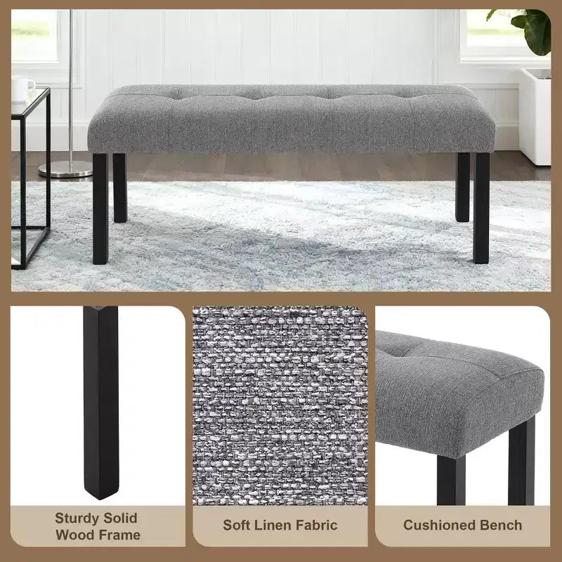 Banc de salle à manger moderne capitonné en lin de style fermier, utilisation polyvalente