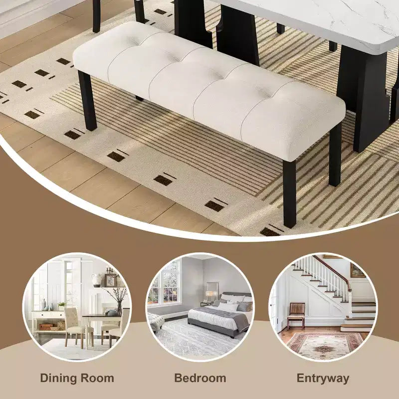 Banc de salle à manger moderne capitonné en lin de style fermier, utilisation polyvalente
