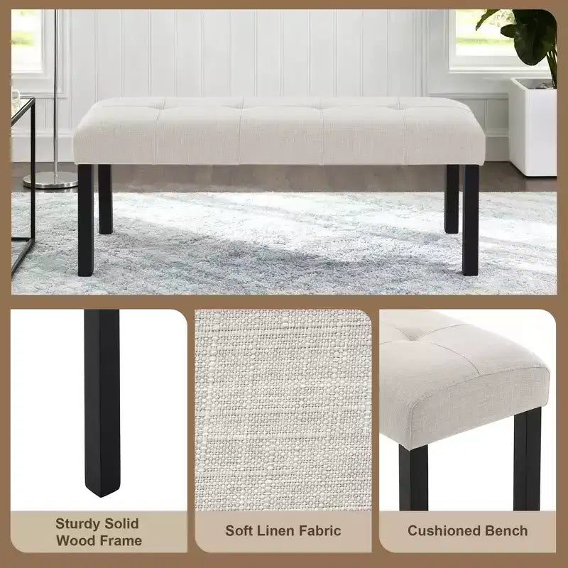 Banc de salle à manger moderne capitonné en lin de style fermier, utilisation polyvalente