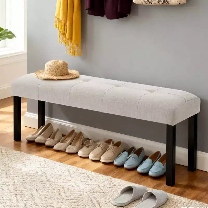 47.24 Modern Tufted Linen Dining Bench with Farmhouse Style and Versatile Use