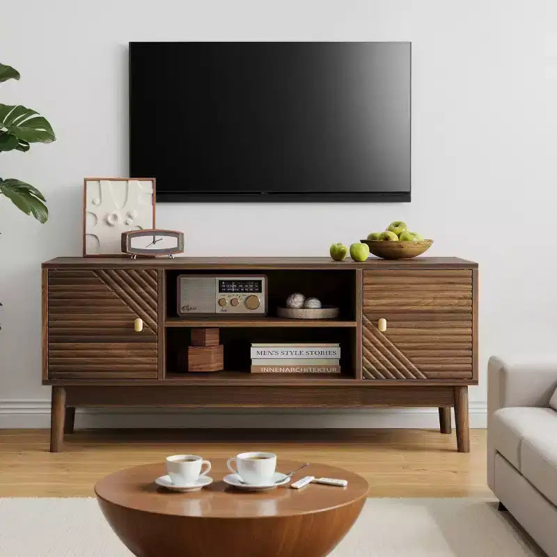 Meuble TV de style moderne du milieu du siècle pour téléviseurs de 43 à 45 pouces, console média avec rangement, centre de divertissement pour salon ou chambre à coucher-Panipeachy