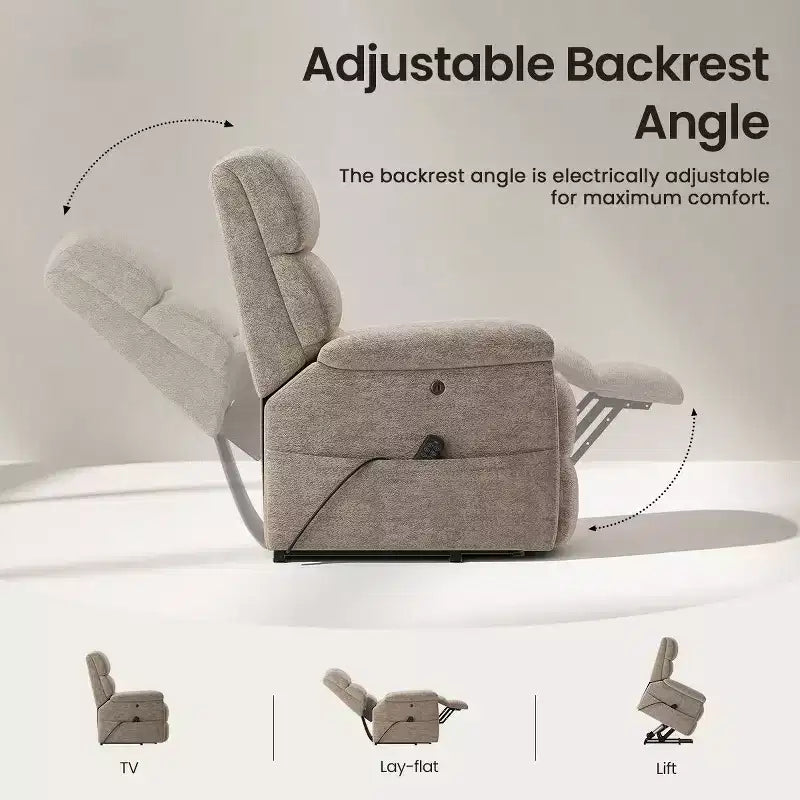 Fauteuil inclinable électrique avec massage, chauffage bi-zone et assistance au levage, dossier réglable, tissu velours pour salon, bureau