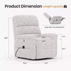 Fauteuil inclinable électrique avec massage, chauffage bi-zone et assistance au levage, dossier réglable, tissu velours pour salon, bureau