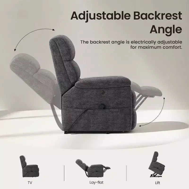 Fauteuil inclinable électrique avec massage, chauffage bi-zone et assistance au levage, dossier réglable, tissu velours pour salon, bureau