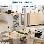 Table de salle à manger pliante convertible avec rangement, chariot de cuisine roulant avec étagères pour petits espaces, en bois manufacturé