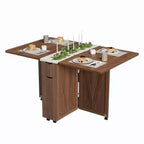Table de salle à manger pliante convertible avec rangement, chariot de cuisine roulant avec étagères pour petits espaces, en bois manufacturé