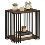 Costway 1/2 PCS Rubber Wood Side Table with 2-Layer Storage Shelves, Metal Frame for Living Room