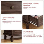 Commode vintage en bois à 4 tiroirs avec poignées sculptées et pieds fuselés, grand meuble de rangement à tiroirs pour chambre, salon et entrée