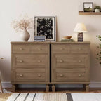 Commode vintage en bois à 4 tiroirs avec poignées sculptées et pieds fuselés, grand meuble de rangement à tiroirs pour chambre, salon et entrée