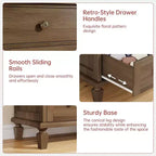 Commode vintage en bois à 4 tiroirs avec poignées sculptées et pieds fuselés, grand meuble de rangement à tiroirs pour chambre, salon et entrée