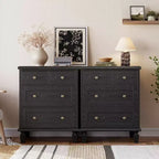 Commode vintage en bois à 4 tiroirs avec poignées sculptées et pieds fuselés, grand meuble de rangement à tiroirs pour chambre, salon et entrée
