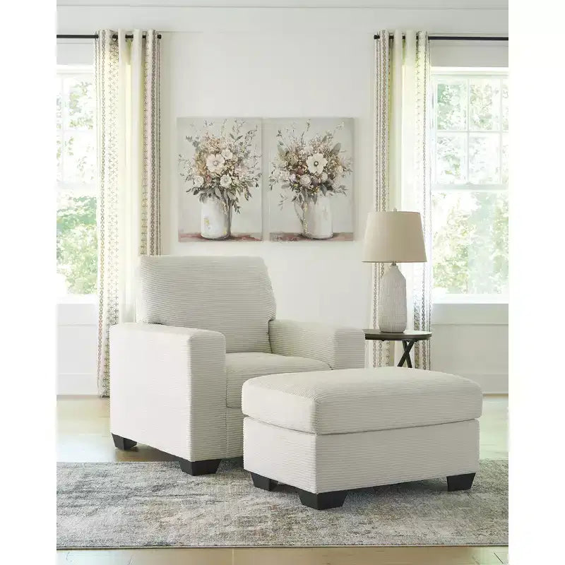 Pouf Ashley Ammon de la collection Signature Design, rembourrage en polyester cordé, ivoire