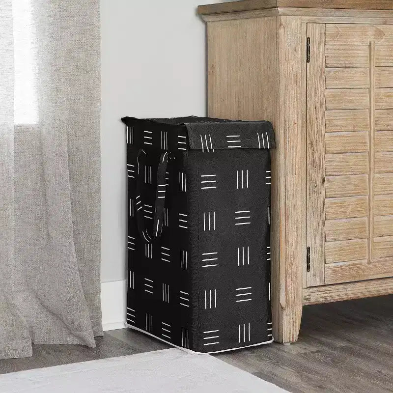Sweet Jojo Designs Panier à linge pliable pour garçon, fille, unisexe/neutre avec poignées, motif bohème hachuré noir et blanc