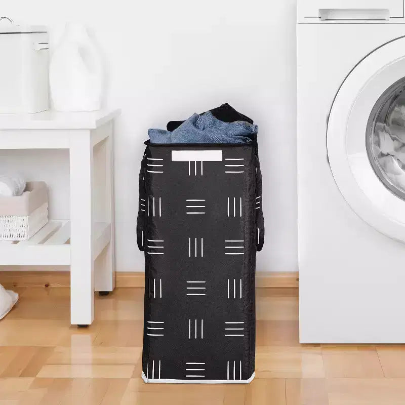 Sweet Jojo Designs Panier à linge pliable pour garçon, fille, unisexe/neutre avec poignées, motif bohème hachuré noir et blanc