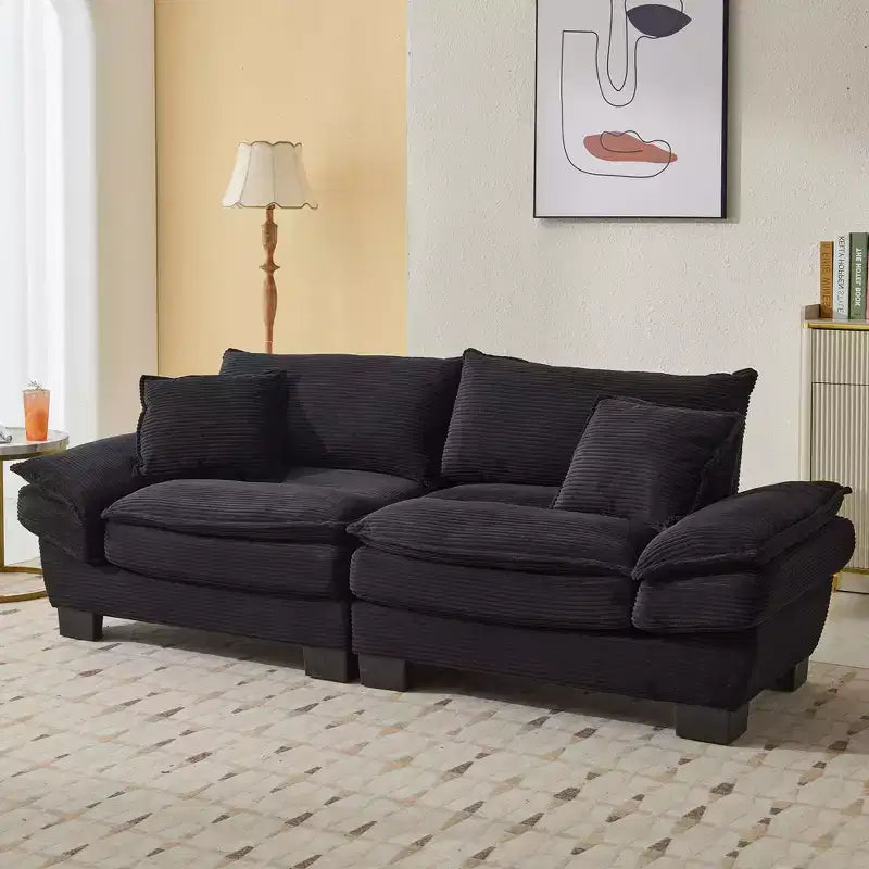 FurnitureR Canapé 3 places surdimensionné de 213 cm, avec coussins moelleux et assise profonde, en velours côtelé doux pour le salon