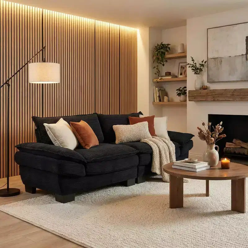 FurnitureR Canapé 3 places surdimensionné de 213 cm, avec coussins moelleux et assise profonde, en velours côtelé doux pour le salon