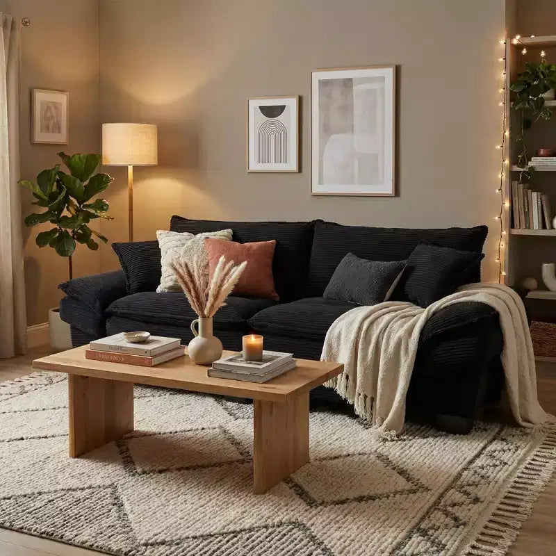 FurnitureR Canapé 3 places surdimensionné de 213 cm, avec coussins moelleux et assise profonde, en velours côtelé doux pour le salon