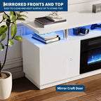 Meuble TV avec cheminée électrique - Radiateur de cheminée de 36 pouces avec 12 couleurs de flamme, console de centre de divertissement à 2 niveaux avec rangement pour téléviseurs jusqu'à 80 pouces, blanc