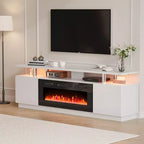 Meuble TV avec cheminée électrique - Radiateur de cheminée de 36 pouces avec 12 couleurs de flamme, console de centre de divertissement à 2 niveaux avec rangement pour téléviseurs jusqu'à 80 pouces, blanc
