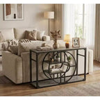 CuisinSmart 55 O-Shaped Metal Frame Console Table, Industrial Narrow Entryway Table with Storage, Rustic Sofa Table for Living Room Hallway Foyer