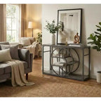 Table console CuisinSmart 55 en métal en forme de O, table d'entrée industrielle étroite avec rangement, table de canapé rustique pour salon, couloir, foyer