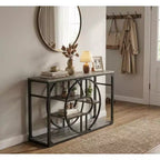 Table console CuisinSmart 55 en métal en forme de O, table d'entrée industrielle étroite avec rangement, table de canapé rustique pour salon, couloir, foyer