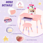 BALHAM TRADE-Coiffeuse Rose Enfant Château Jeu d'Imitation Table de Maquillage Chaise avec Tiroir Miroir