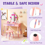 BALHAM TRADE-Coiffeuse Rose Enfant Château Jeu d'Imitation Table de Maquillage Chaise avec Tiroir Miroir