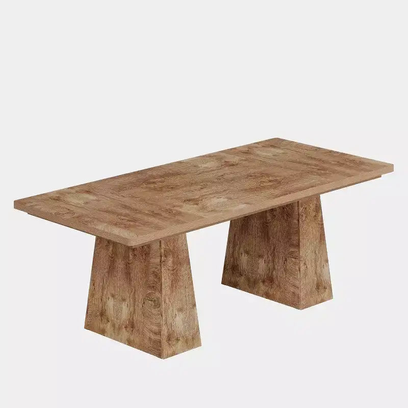 Lantine Dining Table for 6, Farmhouse Wood Rectangular Kitchen Table with Double Pedestal, 63 L x 31.5 W x 30 H, Natural