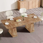 Table à manger Lantine pour 6 personnes, table de cuisine rectangulaire en bois de style ferme avec double piédestal, 160 L x 80 l x 76 H cm, Naturel