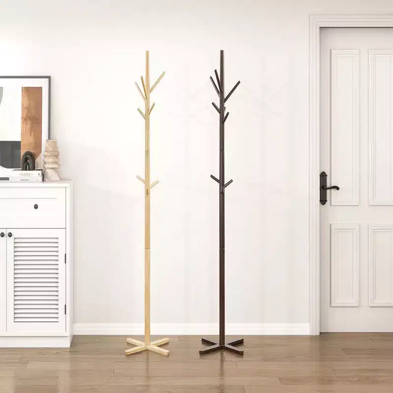 Porte-manteau en bois massif 70 cm avec 9 crochets et 3 niveaux de rangement pour entrée
