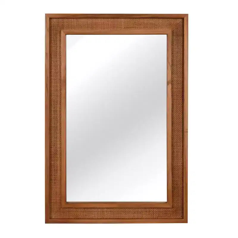Miroir mural décoratif rectangulaire en rotin 24 x 36 avec cadre en bois, miroir d'appoint de style ferme pour salle de bain, entrée ou décoration intérieure - Panipeachy